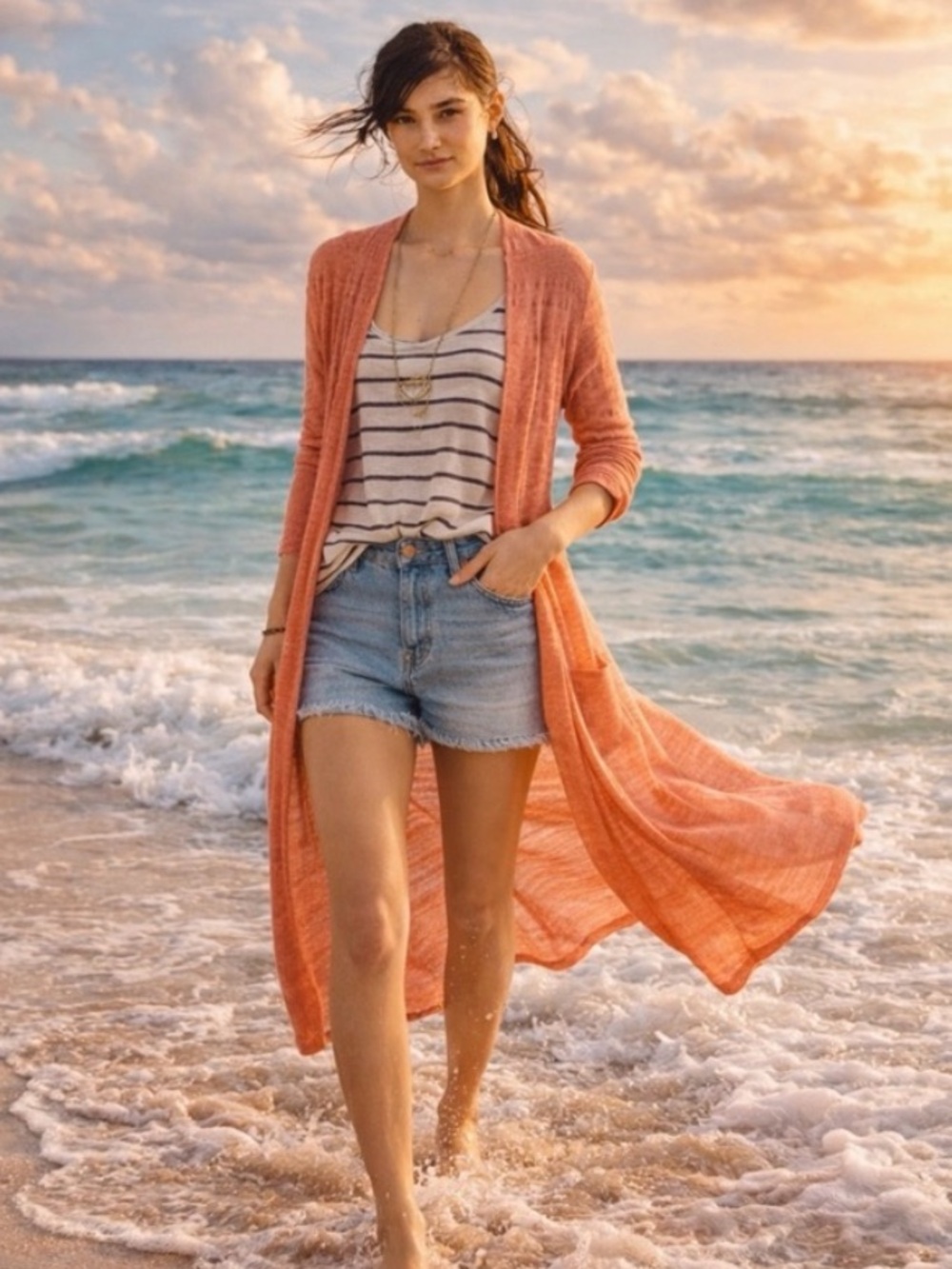 MOTH Anthropologie Early Sun Coral Duster Summer Cardigan Loungewear XS